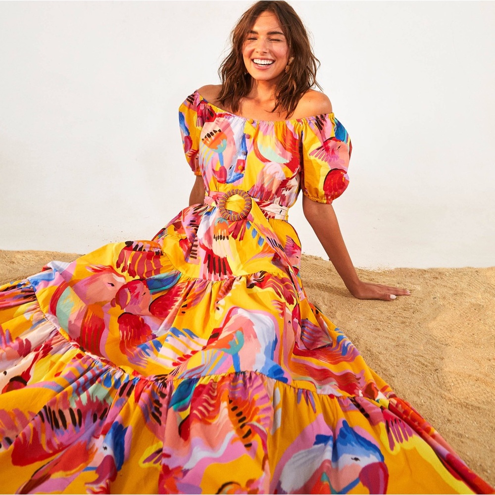 Yellow Neon Macaws Maxi Dress Farm Rio